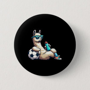 Coole Lama Voetbalspeler Met Zonnebril En Waterfle Ronde Button 5,7 Cm
