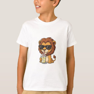 Coole Leeuw Die Limonade Drinkt Kinderen T-shirt