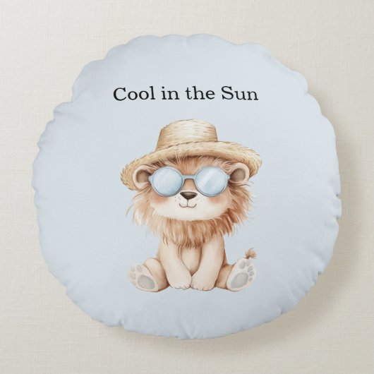 Coole Leeuw in Zon Bril Hoed Strand Rond Kussen (Voorkant)