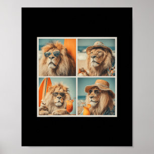 Coole Leeuwen Met Zonnebril Strand Dieren Vakantie Poster