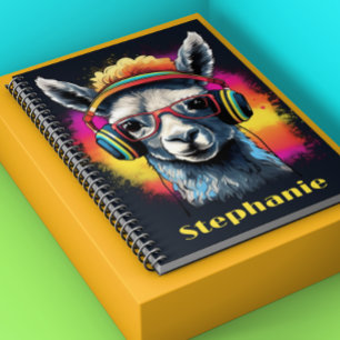 Coole Llama DJ met Hoofdtelefoon Naam Notitieboek