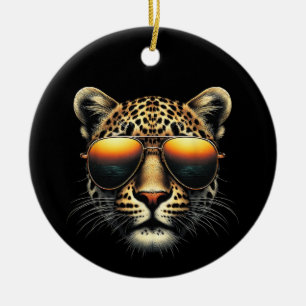 Coole luipaard die een zonnebril draagt Stijlvolle Keramisch Ornament