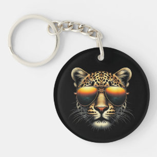 Coole Luipaard Draagt Zonnebril Stijlvolle Luipaar Sleutelhanger