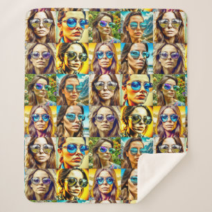 Coole meiden in zonnebrillen AI-kunst Sherpa Deken