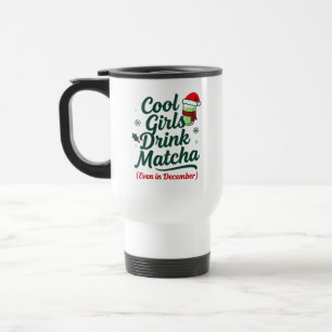 Coole Meisjes Drinken Matcha Zelfs met Kerstmis in Reisbeker