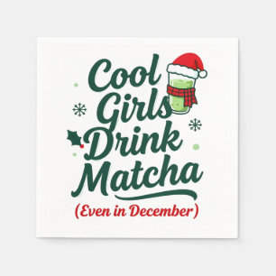 Coole Meisjes Drinken Matcha Zelfs met Kerstmis in Servet