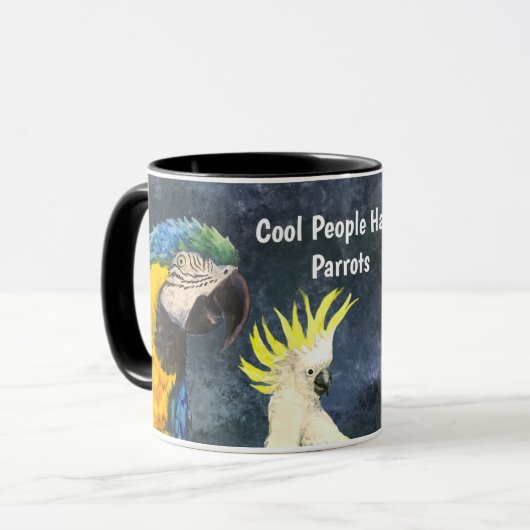 Coole mensen hebben parkieten mok (Voorkant links)