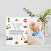 Coole moderne bouw kids verjaardagsfoto bedankkaart (Staand voorkant)