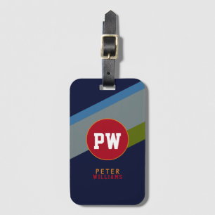 coole moderne gestreepte monogram - naamidentifica bagagelabel