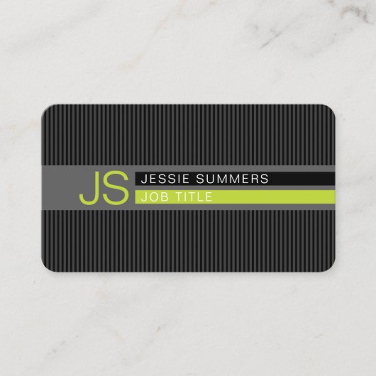 Coole moderne strepen | grijs, limoengroen & zwart visitekaartje (Voorkant)