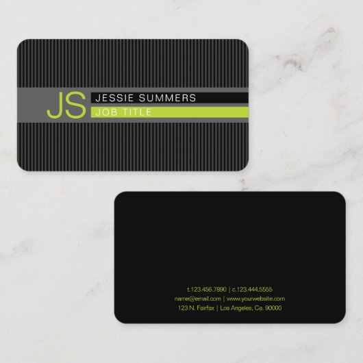 Coole moderne strepen | grijs, limoengroen & zwart visitekaartje (Voorkant / Achterkant)