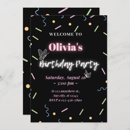 coole moderne verjaardagsuitnodigingen kaart (Voorkant / Achterkant)