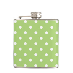 coole , moderne witte en kalkgroene polka - punten heupfles