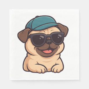 Coole mopshond met zonnebril zomer vreugde cartoon servet