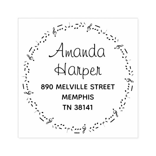 Coole muzieknoten muzikant rond retouradres rubberstempel (Afrduk)