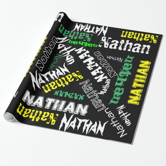 Coole naamcollage moderne typografie op maat cadeaupapier (Uitgerold)