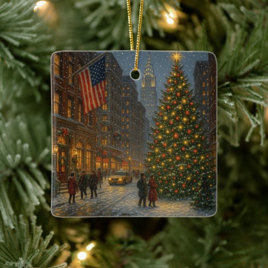 coole new york kerststraten keramisch ornament (Boom)