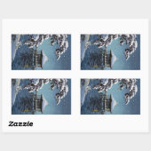 Coole oosterse japanse rivier kant winter scene ku rechthoekige sticker (Vel)