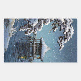 Coole oosterse japanse rivier kant winter scene ku rechthoekige sticker