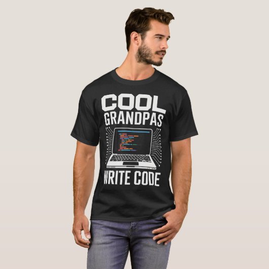 Coole opa's schrijven code Funny programmeur coder T-shirt (Voorkant volledig)