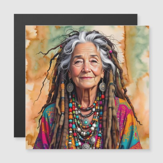 Coole oude dame in dreadlocks hippie vrouw   (Voorkant / Achterkant)