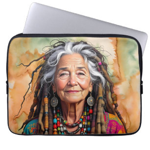 Coole oude dame in dreadlocks hippie vrouw Blank Laptop Sleeve