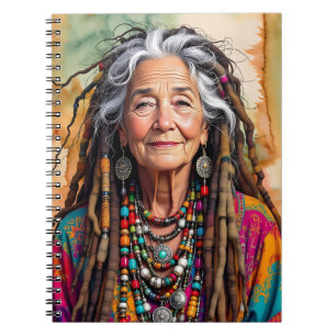 Coole oude dame in dreadlocks hippie vrouw Blank Notitieboek