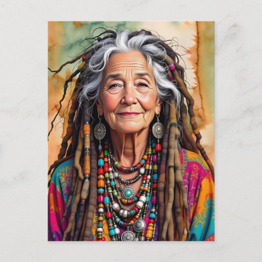 Coole oude dame in dreadlocks hippie vrouw briefkaart (Voorkant)