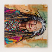 Coole oude dame in dreadlocks hippie vrouw legpuzzel (Horizontaal)