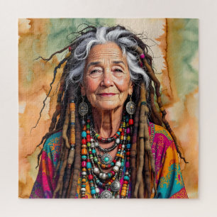 Coole oude dame in dreadlocks hippie vrouw legpuzzel