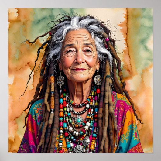 Coole oude dame in dreadlocks hippie vrouw poster (Voorkant)