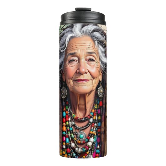 Coole oude dame in dreadlocks hippie vrouw thermosbeker (Voorkant)