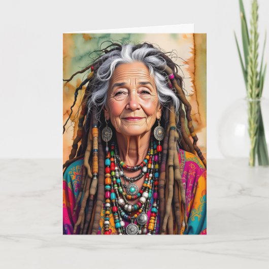 Coole Oude Dame in Dreadlocks Hippie Vrouw Verjaar Kaart (Voorkant)