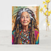 Coole Oude Dame in Dreadlocks Hippie Vrouw Verjaar Kaart (Gele Bloem)