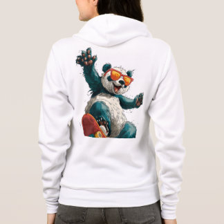 Coole panda op kleurrijke skateboard met zonnebril hoodie