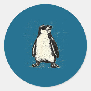 Coole pinguïn die een vintage dier met zonnebril d ronde sticker