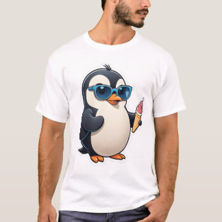 Coole pinguïn met ijsje Schattige Cartoon Zomer T-shirt