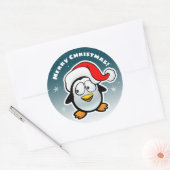 Coole pinguïn met kerstmuts ronde sticker (Envelop)