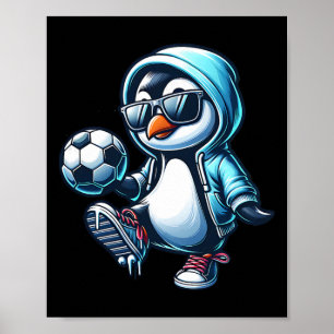 Coole Pinguïn Voetbal Speler Met Zonnebril Poster