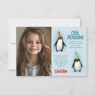 Coole pinguïns vieren kinderverjaardagsfoto bedankkaart