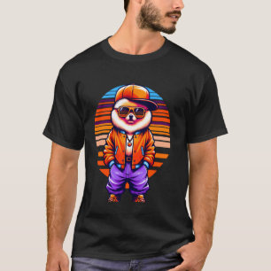 Coole Pomeranian hond moderne urbane stijl zonsond T-shirt