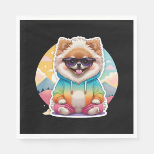 Coole Pomeranian in regenboog hoodie Servet