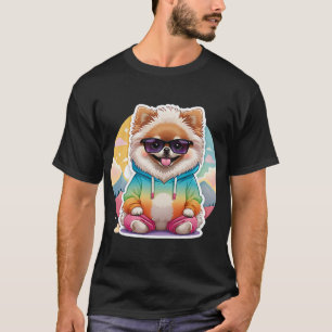 Coole Pomeranian in regenboog hoodie T-shirt