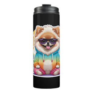 Coole Pomeranian in regenboog hoodie Thermosbeker