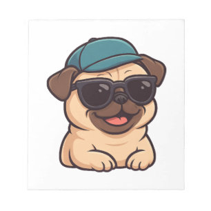 Coole pug met zonnebril zomer vreugde cartoon notitieblok