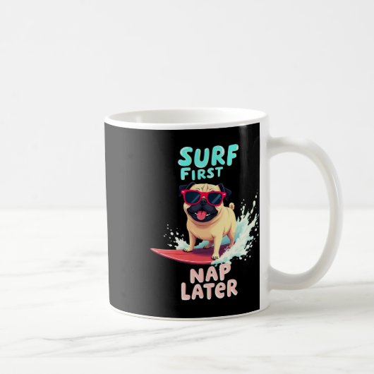 Coole Pug Surfende Hond Koffiemok (Rechts)
