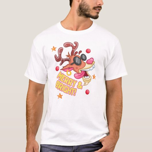 Coole Rendier Merry Bright Vakantie T-shirt (Voorkant)
