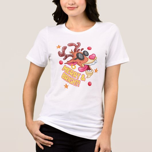Coole Rendier Merry Bright Vakantie Tri-Blend Shirt (Voorkant)