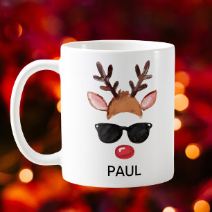 Coole rendier zonnebril Kerstmis aangepaste naam Koffiemok