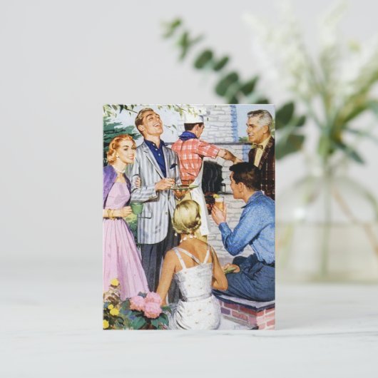 coole retro bbq briefkaart (Staand voorkant)